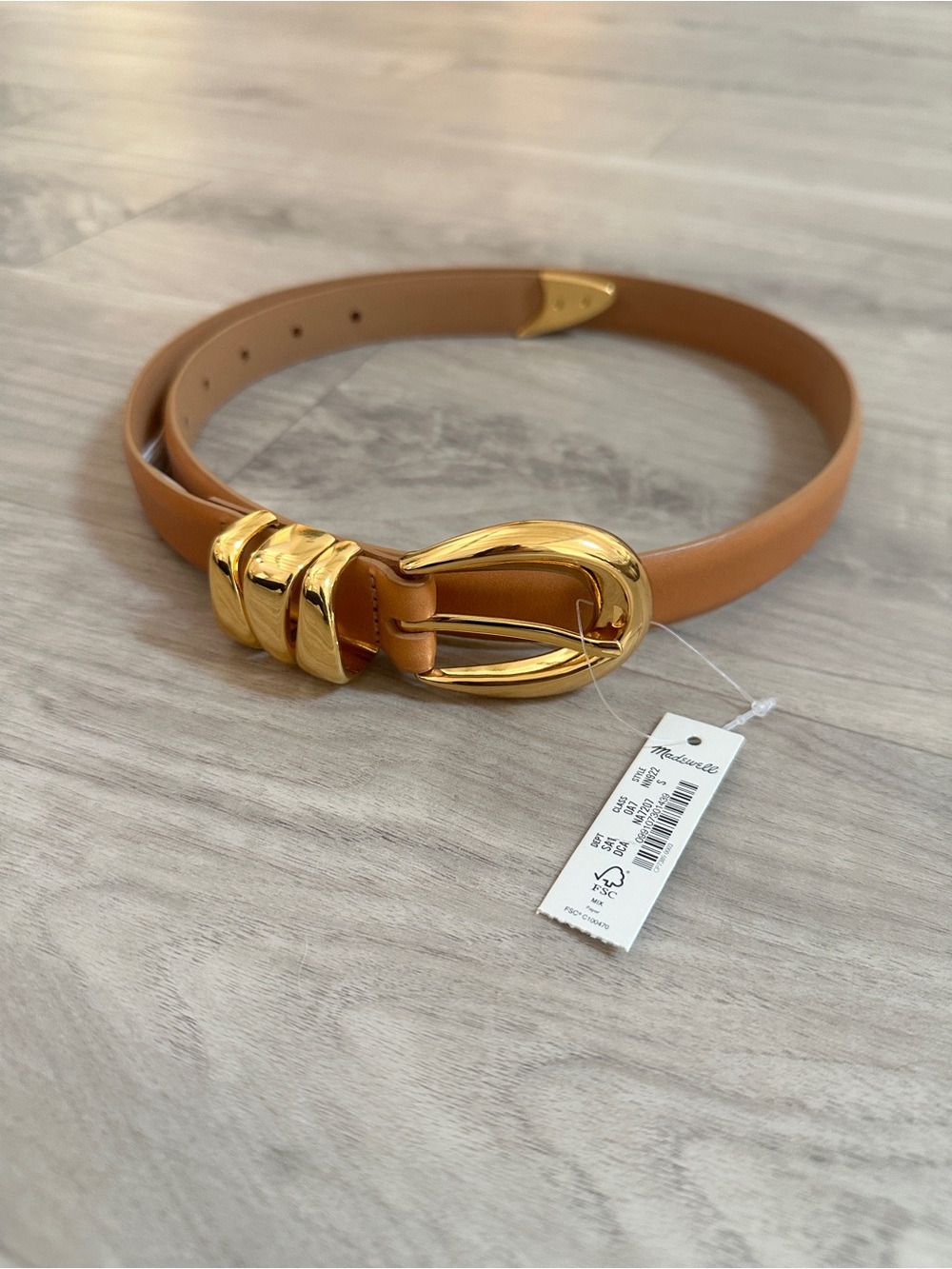 NWT Madewell Triple Metal Keeper Belt in Desert Camel & Gold, size S